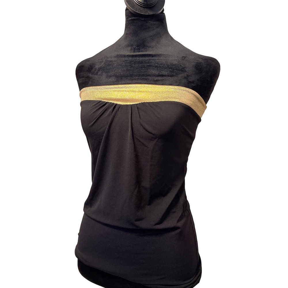 VTG 90s MODA INTERNATIONAL Black Gold Strapless Tube Top y2K Bella Swan SZ XS